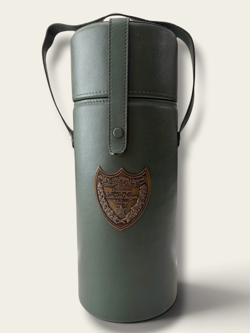 Vintage Dom Pérignon Champagne Bottle Carrier Case Dark Green